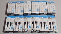 Front view showing twelve boxed Logiix Sync & Charge Anti-Stress Lightning cables