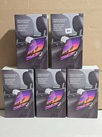 Front view showing all five boxed vehicle headrest tablet holders