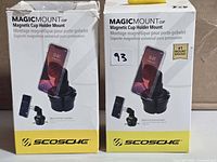 Front view of both boxed Scosche MagicMount Cup mounts