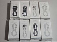 Group shot of eight Vital Lightning cable boxes showing front artwork and quantity