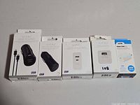 All five boxed chargers displayed