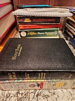 Stack showing Bible, travel book, and other titles for overall lot view
