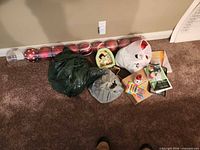 Group shot of all items on carpet