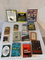 Full overhead view of all sixteen books in the lot