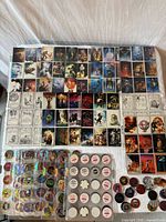 Overall view showing Boris Vallejo trading cards, Slammer Whammer pogs and slammers