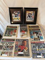 Lot overview showing magazines, framed photos and book