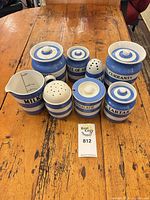 Group shot of all eight Cornishware pieces