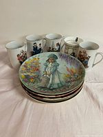 Group shot of all mugs and top decorative plate