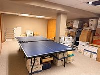 Overall view of Prince blue table tennis table set up