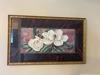 Front view of framed magnolia print showing artwork, mats and frame