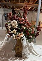 Full view of silk floral arrangement and vase