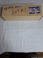Closed cardboard long box labeled Upper Deck Lot #1