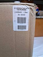Shipping label on box showing brand and capacity