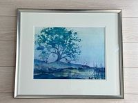 Framed watercolour with mat and silver metal frame