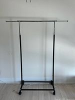 Assembled view of clothing rack showing design and color