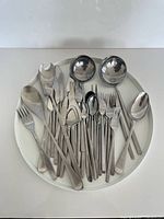 Full assortment of stainless steel cutlery on plate