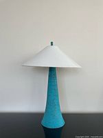 Full front view of lamp showing base and shade