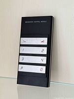 Front view of remote showing buttons and branding