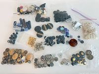 Overall lot showing sixteen separate poly bags of assorted buttons