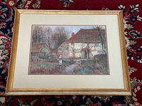 Framed watercolour showing entire artwork, mat and frame