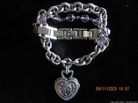 Entire bracelet showing double chain, bead strand, and heart watch charm