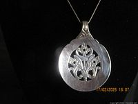 Front view of pendant on chain displaying overall design