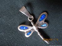 Front view showing blue inlay wings and bail
