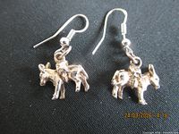 full view of both donkey earrings on fish-hook wires