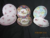 Group of eight Shelley saucers showing all patterns