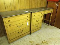 front view showing two joined sections, drawers and laminate tops