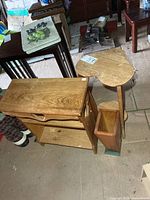 Bookshelf table, heart-top table and wooden vase grouped