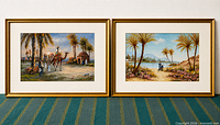 Both framed watercolors side by side showing frames, mats and subject matter