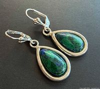 Front view of both teardrop chrysocolla earrings