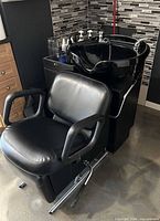 Wide view of Belvedere backwash station showing chair, cabinet and bowl