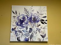 Square floral purple blue watercolor canvas on wall