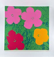 Full view of silkscreen showing four flowers on green background