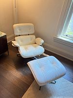 Front view of lounge chair with ottoman