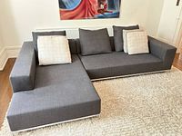 Full view of L-shaped sectional with pillows on rug