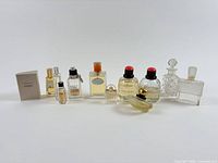 Full group view of all perfume bottles in lot