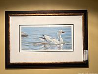 Framed Robert Bateman swan print, front view