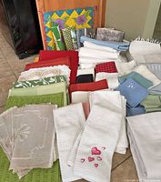 Overview of assorted linens and towels
