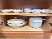 overview of all items on two cabinet shelves
