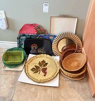 group shot of trays and baskets leaning against wall