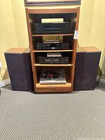 Full view of cabinet with Sony components and both Audio Research speakers