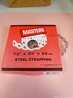 Front of Masters suspension strapping box showing size and gauge