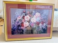 Full frontal view of framed floral print