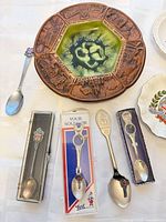 Disney carved dish, Royal dish, boxed and loose spoons