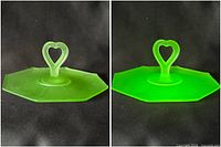 Tray shown under normal and UV light to demonstrate uranium fluorescence