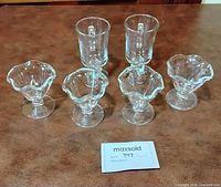 Full set of six clear glass pieces: three dessert cups and three Irish coffee mugs