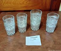 Front view of four tumblers showing pattern and size